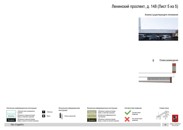 Архитектурная концепция размещения вывесок — Ленинский проспект, 148, Москва, лист 5 из 5 · Документ по адресу · Архитектурно-художественная концепция · 2020 год