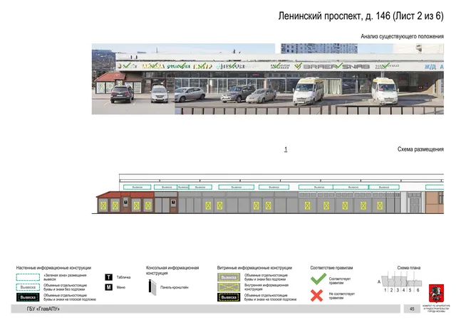 Архитектурная концепция размещения вывесок — Ленинский проспект, 146, Москва, лист 2 из 6 · Документ по адресу · Архитектурно-художественная концепция · 2020 год