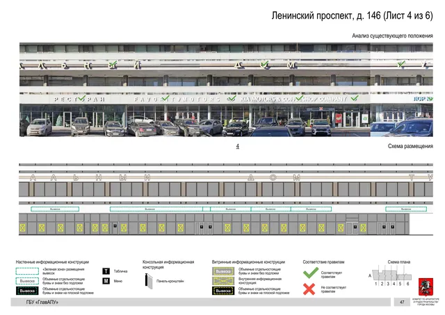 Архитектурная концепция размещения вывесок — Ленинский проспект, 146, Москва, лист 4 из 6 · Документ по адресу · Архитектурно-художественная концепция · 2020 год