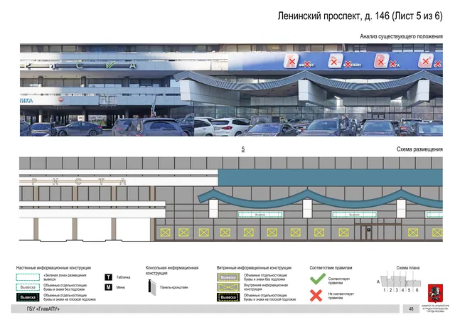 Архитектурная концепция размещения вывесок — Ленинский проспект, 146, Москва, лист 5 из 6 · Документ по адресу · Архитектурно-художественная концепция · 2020 год