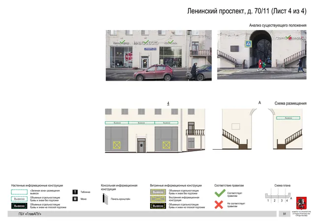Архитектурная концепция размещения вывесок — Ленинский проспект, 70/11, Москва, лист 4 из 4 · Документ по адресу · Архитектурно-художественная концепция · 2020 год