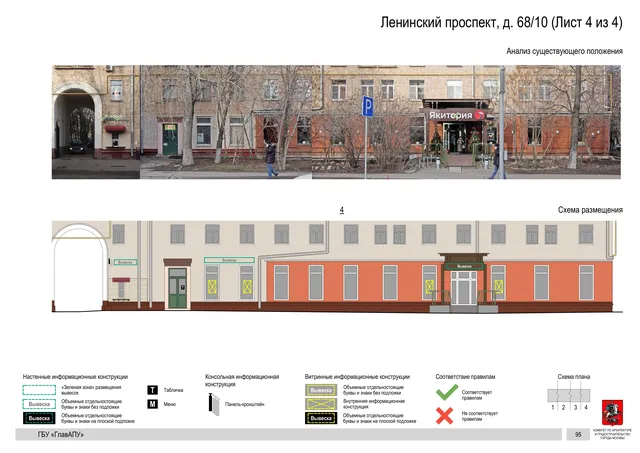 Архитектурная концепция размещения вывесок — Ленинский проспект, 68/10, Москва, лист 4 из 4 · Документ по адресу · Архитектурно-художественная концепция · 2020 год