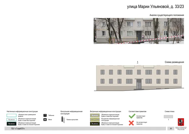 Архитектурная концепция размещения вывесок — Марии ульяновой улица, 33/23, Москва, страница PDF 37 · Документ по адресу · Архитектурно-художественная концепция · 2020 год