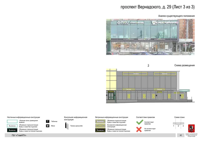 Архитектурная концепция размещения вывесок — Вернадского проспект, 29, Москва, лист 3 из 3 · Документ по адресу · Архитектурно-художественная концепция · 2020 год