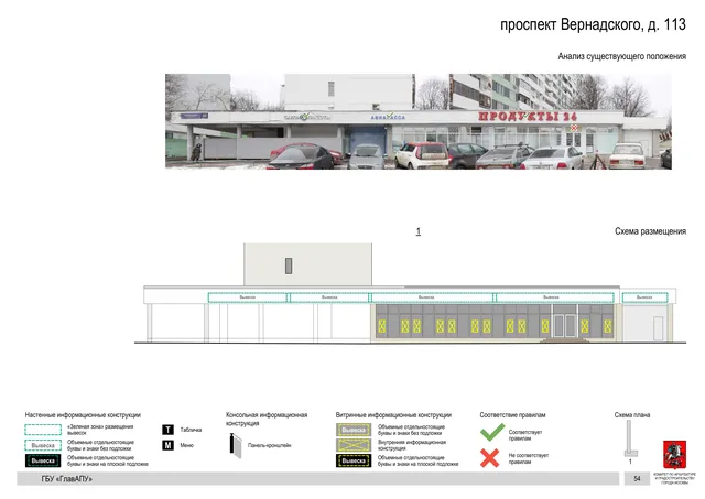 Архитектурная концепция размещения вывесок — Вернадского проспект, 113, Москва, страница PDF 55 · Документ по адресу · Архитектурно-художественная концепция · 2020 год