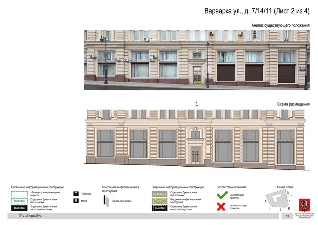 Архитектурная концепция размещения вывесок — Варварка улица, 7/14/11, Москва, лист 2 из 4 · Документ по адресу · Архитектурно-художественная концепция
