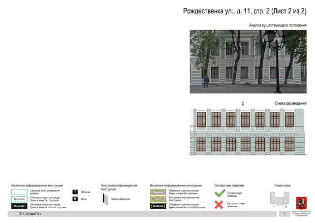 Архитектурная концепция размещения вывесок — Рождественка улица, 11, стр. 2, Москва, лист 2 из 2 · Документ по адресу · Архитектурно-художественная концепция