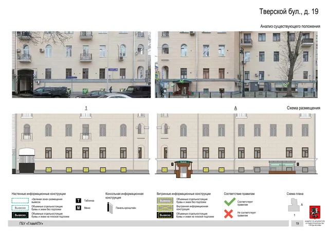 Архитектурная концепция размещения вывесок — Тверской бульвар, 19, Москва, страница PDF 21 · Документ по адресу · Архитектурно-художественная концепция