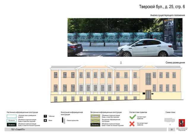 Архитектурная концепция размещения вывесок — Тверской бульвар, 25, стр. 6, Москва, страница PDF 24 · Документ по адресу · Архитектурно-художественная концепция