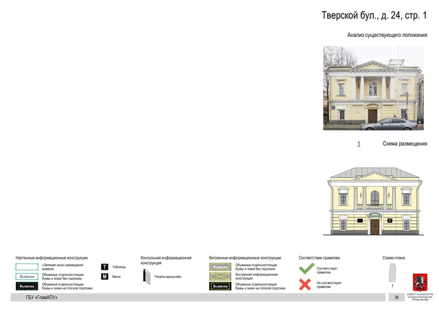 Тверской бул., д. 24, стр. 1 · PDF 39 Архитектурная концепция размещения вывесок — Тверской бульвар, 24, стр. 1, Москва, страница PDF 39 · Документ по адресу · Архитектурно-художественная концепция