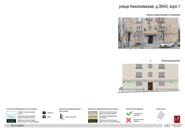 Архитектурная концепция размещения вывесок — Николоямская улица, 39/43, корп. 1, Москва, страница PDF 11 · Документ по адресу · Архитектурно-художественная концепция · 2019 год