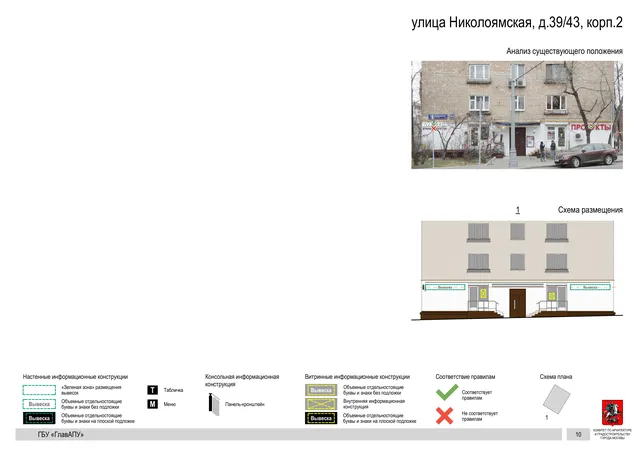Архитектурная концепция размещения вывесок — Николоямская улица, 39/43, корп. 2, Москва, страница PDF 12 · Документ по адресу · Архитектурно-художественная концепция · 2019 год