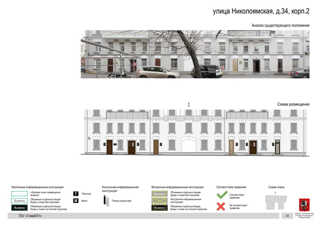 Архитектурная концепция размещения вывесок — Николоямская улица, 34, корп. 2, Москва, страница PDF 46 · Документ по адресу · Архитектурно-художественная концепция · 2019 год