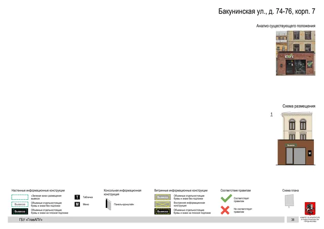 Архитектурная концепция размещения вывесок — Бакунинская улица, 74-76, корп. 7, Москва, страница PDF 41 · Документ по адресу · Архитектурно-художественная концепция · 2020 год