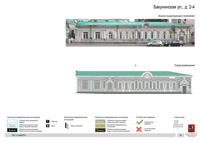 Архитектурная концепция размещения вывесок — Бакунинская улица, 2-4, Москва, страница PDF 61 · Документ по адресу · Архитектурно-художественная концепция · 2020 год