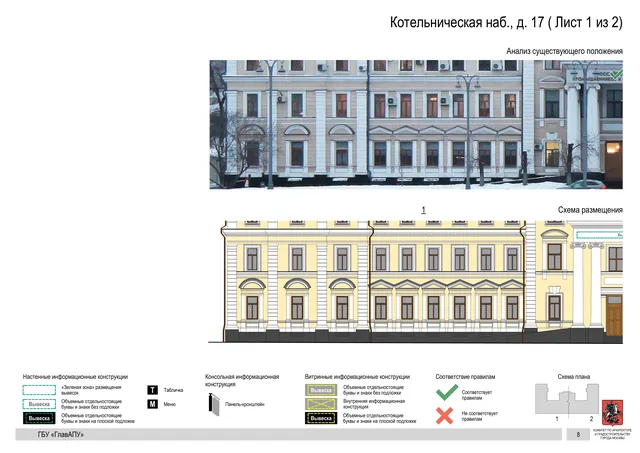 Котельническая наб., д. 17 ( Лист 1 из 2) · PDF 10 Архитектурная концепция размещения вывесок — Котельническая набережная, 17, Москва, лист 1 из 2 · Документ по адресу · Архитектурно-художественная концепция