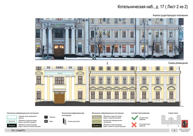 Котельническая наб., д. 17 ( Лист 2 из 2) · PDF 11 Архитектурная концепция размещения вывесок — Котельническая набережная, 17, Москва, лист 2 из 2 · Документ по адресу · Архитектурно-художественная концепция
