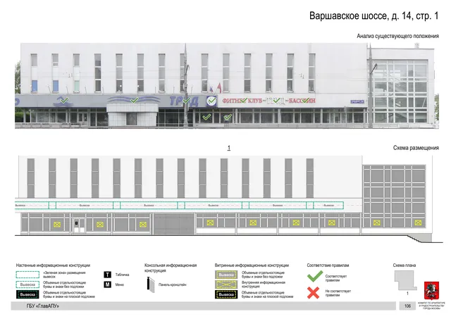 Архитектурная концепция размещения вывесок — Варшавское шоссе, 14, стр. 1, Москва, страница PDF 108 · Документ по адресу · Архитектурно-художественная концепция · 2020 год