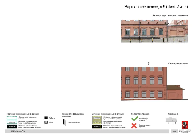 Архитектурная концепция размещения вывесок — Варшавское шоссе, 9, Москва, лист 2 из 2 · Документ по адресу · Архитектурно-художественная концепция · 2020 год