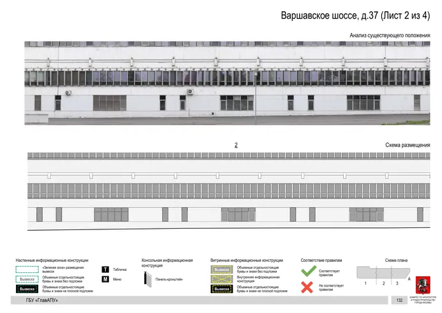 Архитектурная концепция размещения вывесок — Варшавское шоссе, 37, Москва, лист 2 из 4 · Документ по адресу · Архитектурно-художественная концепция · 2020 год