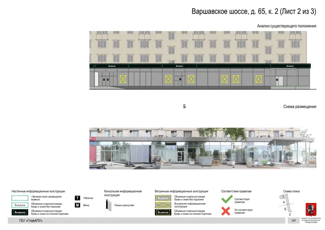 Архитектурная концепция размещения вывесок — Варшавское шоссе, 65, корп. 2, Москва, лист 2 из 3 · Документ по адресу · Архитектурно-художественная концепция · 2020 год