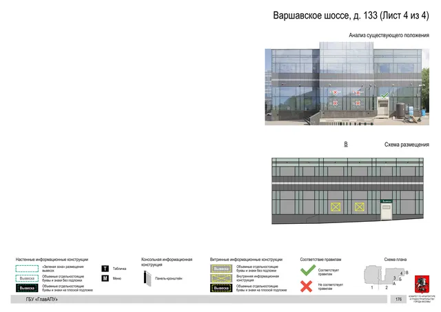 Архитектурная концепция размещения вывесок — Варшавское шоссе, 133, Москва, лист 4 из 4 · Документ по адресу · Архитектурно-художественная концепция · 2020 год