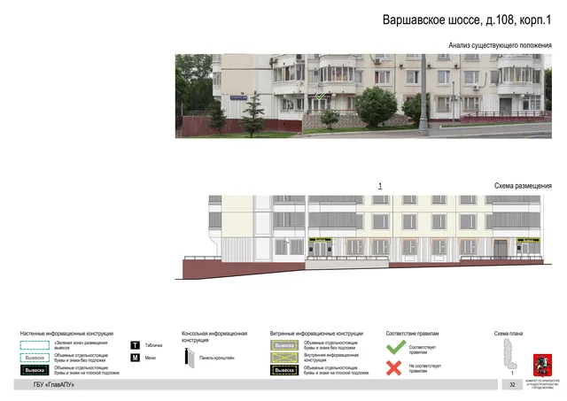 Архитектурная концепция размещения вывесок — Варшавское шоссе, 108, корп. 1, Москва, страница PDF 34 · Документ по адресу · Архитектурно-художественная концепция · 2020 год