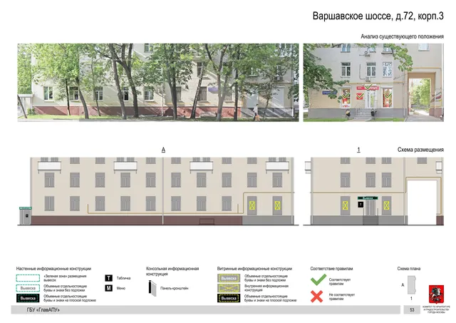 Архитектурная концепция размещения вывесок — Варшавское шоссе, 72, корп. 3, Москва, страница PDF 55 · Документ по адресу · Архитектурно-художественная концепция · 2020 год