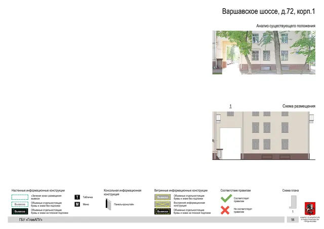Архитектурная концепция размещения вывесок — Варшавское шоссе, 72, корп. 1, Москва, страница PDF 58 · Документ по адресу · Архитектурно-художественная концепция · 2020 год