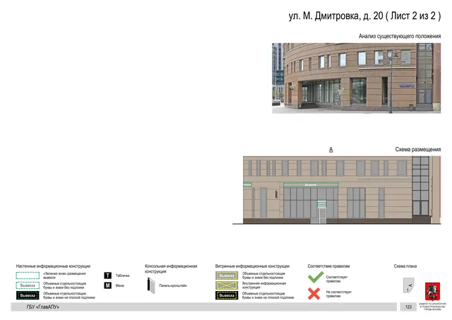 ул. М. Дмитровка, д. 20 ( Лист 2 из 2 ) · PDF 126 Архитектурная концепция размещения вывесок — М дмитровка улица, 20, Москва, лист 2 из 2 · Документ по адресу · Архитектурно-художественная концепция
