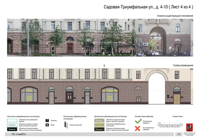 Архитектурная концепция размещения вывесок — Садовая-триумфальная улица, 4-10, Москва, лист 4 из 4 · Документ по адресу · Архитектурно-художественная концепция