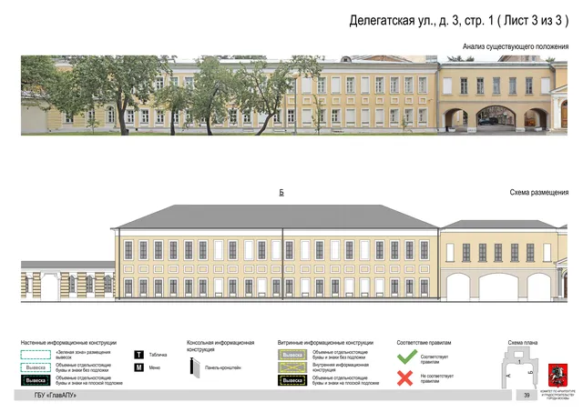 Архитектурная концепция размещения вывесок — Делегатская улица, 3, стр. 1, Москва, лист 3 из 3 · Документ по адресу · Архитектурно-художественная концепция