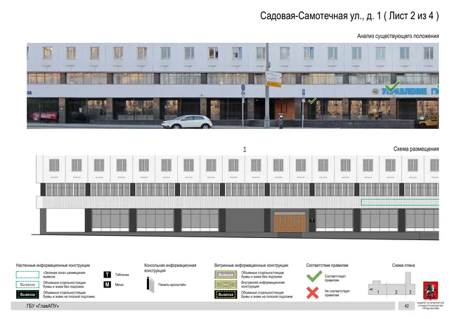 Архитектурная концепция размещения вывесок — Садовая-самотечная улица, 1, Москва, лист 2 из 4 · Документ по адресу · Архитектурно-художественная концепция