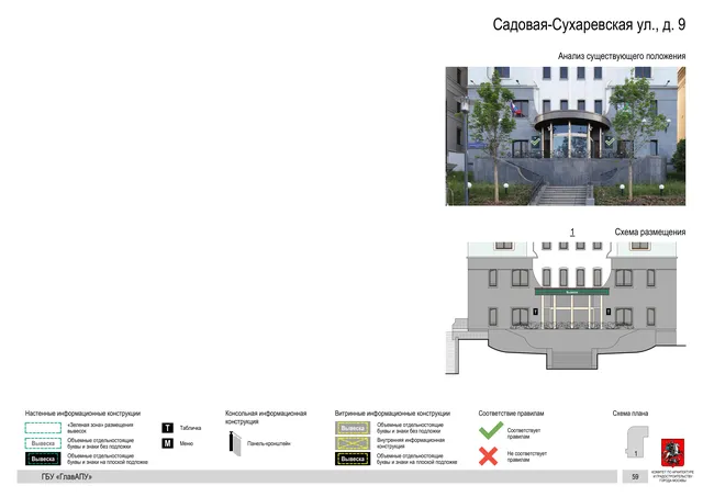 Архитектурная концепция размещения вывесок — Садовая-сухаревская улица, 9, Москва, страница PDF 61 · Документ по адресу · Архитектурно-художественная концепция