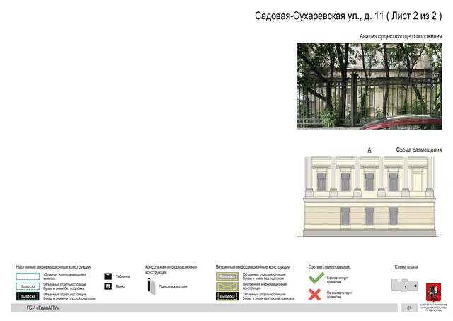 Садовая-Сухаревская ул., д. 11 ( Лист 2 из 2 ) · PDF 63 Архитектурная концепция размещения вывесок — Садовая-сухаревская улица, 11, Москва, лист 2 из 2 · Документ по адресу · Архитектурно-художественная концепция