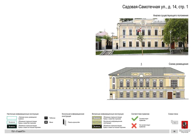 Архитектурная концепция размещения вывесок — Садовая-самотечная улица, 14, стр. 1, Москва, страница PDF 99 · Документ по адресу · Архитектурно-художественная концепция
