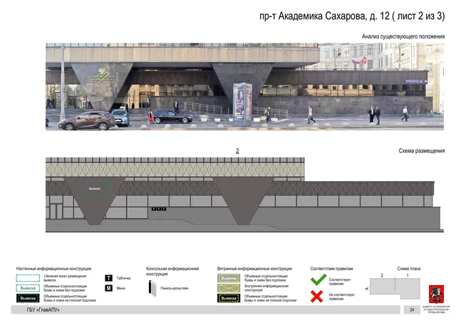 пр-т Академика Сахарова, д. 12 ( лист 2 из 3) · PDF 27 Архитектурная концепция размещения вывесок — Академика сахарова проспект, 12, Москва, лист 2 из 3 · Документ по адресу · Архитектурно-художественная концепция