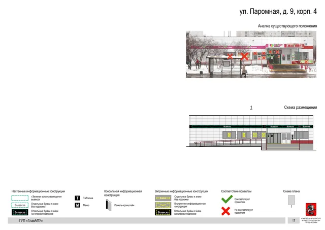 Архитектурная концепция размещения вывесок — Паромная улица, 9, корп. 4, Москва, страница PDF 17 · Документ по адресу · Архитектурно-художественная концепция · 2016 год