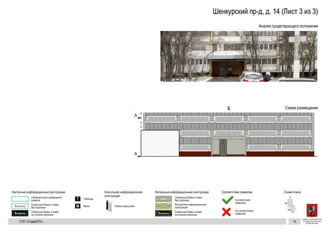 Архитектурная концепция размещения вывесок — Шенкурский проезд, 14, Москва, лист 3 из 3 · Документ по адресу · Архитектурно-художественная концепция · 2016 год