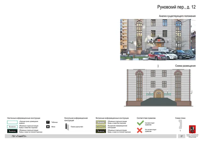 Руновский пер., д. 12 · PDF 28 Архитектурная концепция размещения вывесок — Руновский переулок, 12, Москва, страница PDF 28 · Документ по адресу · Архитектурно-художественная концепция