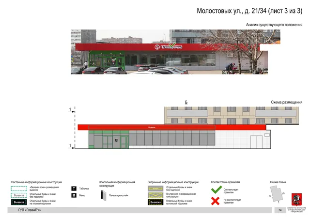 Архитектурная концепция размещения вывесок — Молостовых улица, 21/34, Москва, лист 3 из 3 · Документ по адресу · Архитектурно-художественная концепция · 2016 год
