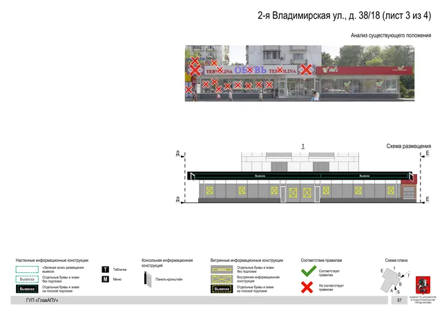 Архитектурная концепция размещения вывесок — 2-я владимирская улица, 38/18, Москва, лист 3 из 4 · Документ по адресу · Архитектурно-художественная концепция · 2016 год
