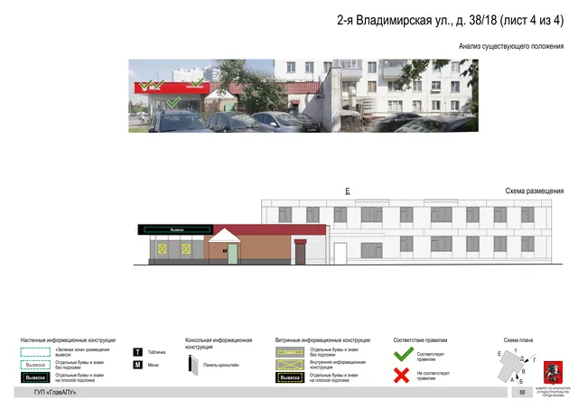 Архитектурная концепция размещения вывесок — 2-я владимирская улица, 38/18, Москва, лист 4 из 4 · Документ по адресу · Архитектурно-художественная концепция · 2016 год