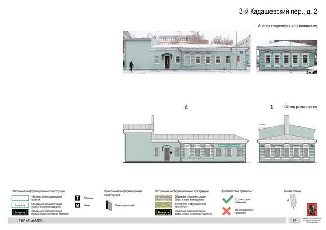 3-й Кадашевский пер., д. 2 · PDF 100 Архитектурная концепция размещения вывесок — 3-й кадашевский переулок, 2, Москва, страница PDF 100 · Документ по адресу · Архитектурно-художественная концепция