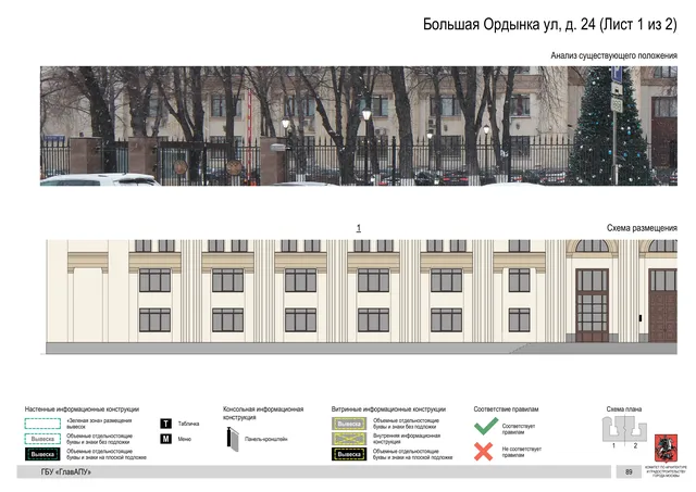 Архитектурная концепция размещения вывесок — Большая ордынка улица, 24, Москва, лист 1 из 2 · Документ по адресу · Архитектурно-художественная концепция