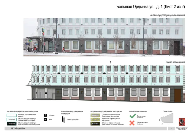 Архитектурная концепция размещения вывесок — Большая ордынка улица, 1, Москва, лист 2 из 2 · Документ по адресу · Архитектурно-художественная концепция