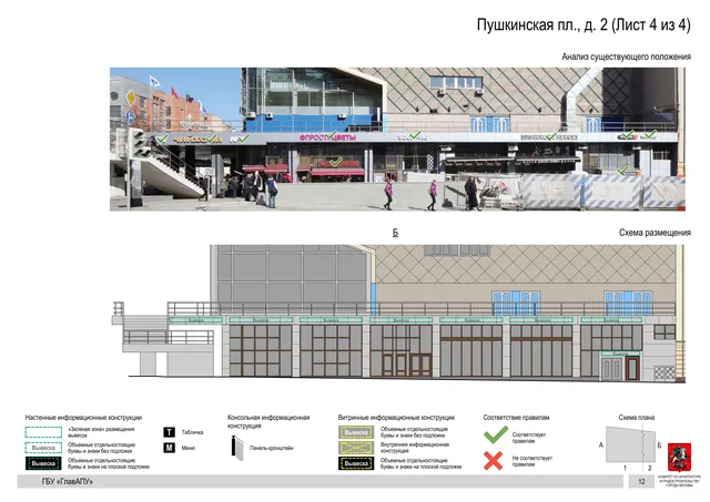 Архитектурная концепция размещения вывесок — Пушкинская площадь, 2, Москва, лист 4 из 4 · Документ по адресу · Архитектурно-художественная концепция