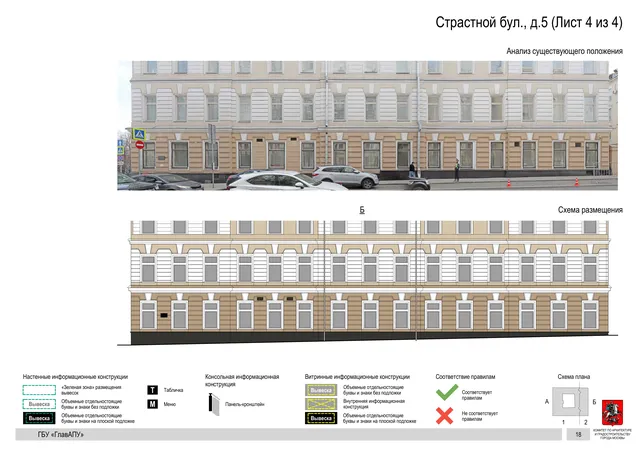 Архитектурная концепция размещения вывесок — Страстной бульвар, 5, Москва, лист 4 из 4 · Документ по адресу · Архитектурно-художественная концепция