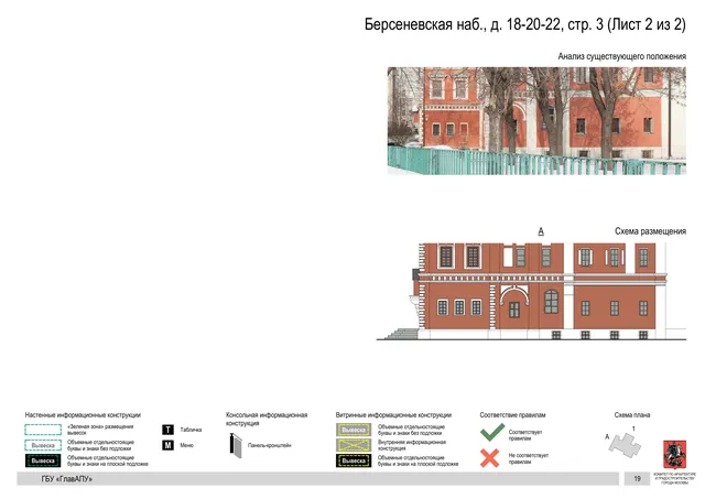 Архитектурная концепция размещения вывесок — Берсеневская набережная, 18-20-22, стр. 3, Москва, лист 2 из 2 · Документ по адресу · Архитектурно-художественная концепция