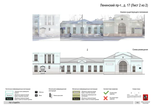 Архитектурная концепция размещения вывесок — Ленинский проспект, 17, Москва, лист 2 из 2 · Документ по адресу · Архитектурно-художественная концепция · 2019 год